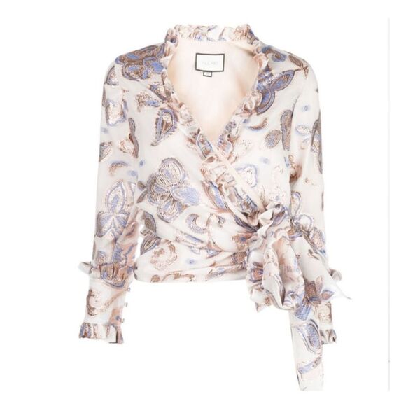 NWT Alexis Blouse Top Crop Blue Gold Cream Size M - Picture 10 of 11